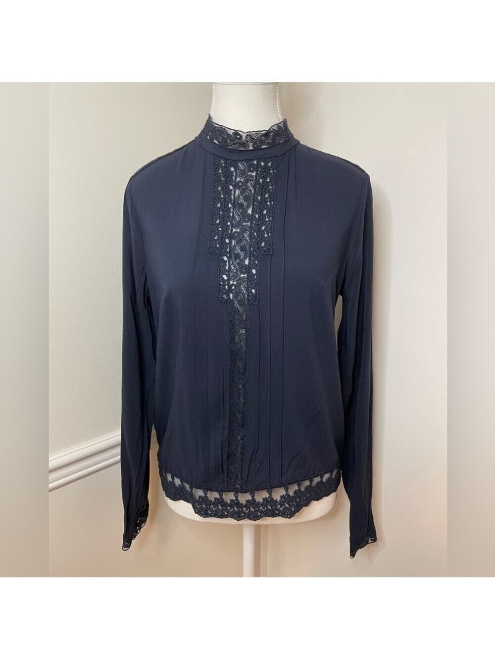 Promod Lace Detail Mock Neck Blouse EU 38